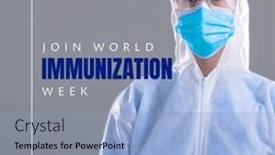  Presentation with medical vaccine - Presentation design having composite-of-join-world-immunization background and a light blue colored foreground