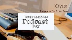  Presentation with broadcasting media - Theme having composite-of-keyboard-headphones-computer background and a coral colored foreground