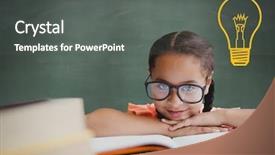  Presentation with blackboard - Beautiful slide deck featuring kid and blackboard with lightbulb backdrop and a dark gray colored foreground