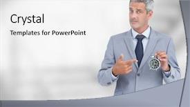  Presentation with clock - Colorful slide set enhanced with composite of man holding clock backdrop and a  colored foreground