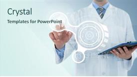  Presentation with lab coat - Audience pleasing PPT theme consisting of composite of man in lab backdrop and a sky blue colored foreground