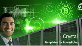  Presentation with information technology - Colorful presentation theme enhanced with composite of man with computer backdrop and a tawny brown colored foreground