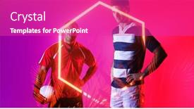  Presentation with rugby players - PPT theme consisting of composite-of-multiracial-male-players background and a purple colored foreground