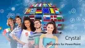  Presentation with globe flags - Beautiful presentation theme featuring composite of panel with flags backdrop and a light blue colored foreground