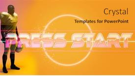  Presentation with football competition - PPT theme with composite-of-press-start-text background and a gold colored foreground