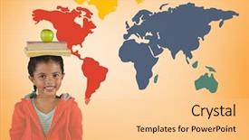  Presentation with digital books - Colorful presentation theme enhanced with composite of schoolgirl holding books backdrop and a lemonade colored foreground