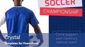  Presentation with team player - PPT theme featuring composite-of-soccer-championship background and a ocean colored foreground