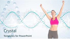  Presentation with dna structure - Audience pleasing slide deck consisting of composite of sportswoman with dna backdrop and a sky blue colored foreground