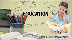  Presentation with digital book - Presentation design with composite of student reading book background and a soft green colored foreground