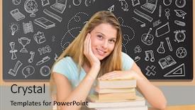  Presentation with education graphics - Theme consisting of composite of students against education background and a coral colored foreground