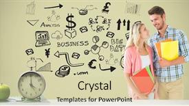  Presentation with digital books - PPT theme featuring composite of students with book background and a soft green colored foreground