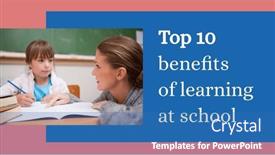  Presentation with learning - Slide deck having composite-of-top-10-benefits and a teal colored foreground