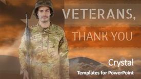  Presentation with veterans day - Audience pleasing PPT layouts consisting of composite of veterans day soldier backdrop and a coral colored foreground