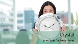  Presentation with front office - Beautiful theme featuring composite of woman holding clock backdrop and a  colored foreground