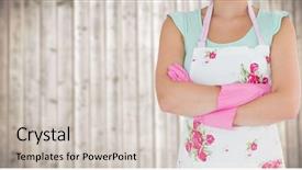  Presentation with wood panel - Audience pleasing PPT theme consisting of composite of woman in apron backdrop and a lemonade colored foreground