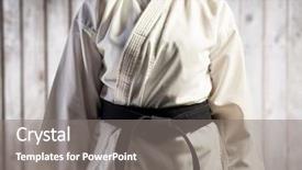  Presentation with wood panel - Audience pleasing PPT layouts consisting of composite of woman in karate backdrop and a gray colored foreground