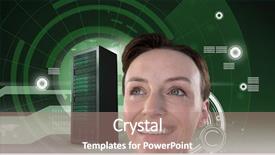  Presentation with information technology - Colorful slide set enhanced with composite of woman with computer backdrop and a coral colored foreground