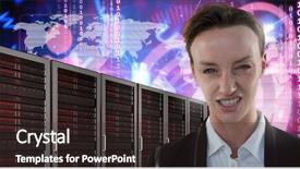  Presentation with information technology - Audience pleasing presentation consisting of composite of woman with computer backdrop and a dark gray colored foreground