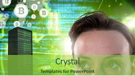  Presentation with information technology - Presentation theme featuring composite of woman with computer background and a yellow colored foreground