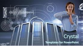  Presentation with information technology - Presentation design consisting of composite of woman with computer background and a ocean colored foreground