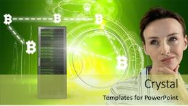  Presentation with information technology - Slide set having composite of woman with computer background and a yellow colored foreground