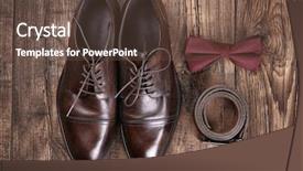  Presentation with men shoes - Amazing PPT theme having fashion mens wear design - composition with elegant leather men's backdrop and a tawny brown colored foreground