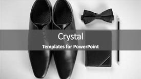  Presentation with men shoes - Colorful slide deck enhanced with fashion mens wear design - composition with elegant leather men's backdrop and a dark gray colored foreground