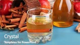  Presentation with cider - Cool new presentation with composition of apple cider with cinnamon sticks fresh red apples and autumn leaves on wooden background backdrop and a teal colored foreground