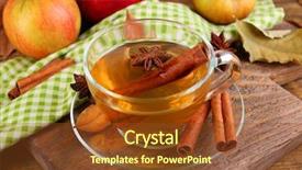  Presentation with cider - Beautiful PPT theme featuring composition of apple cider with cinnamon sticks fresh apples and autumn leaves on wooden background backdrop and a tawny brown colored foreground