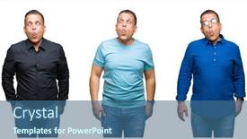  Presentation with comic face - Slide set consisting of composition of arab middle age man over isolated background making fish face with lips crazy and comical gesture funny expression background and a ocean colored foreground