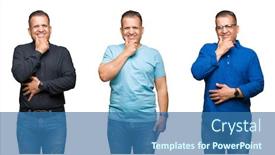  Presentation with arab - Colorful PPT theme enhanced with composition of arab middle age man over isolated background looking confident at the camera with smile with crossed arms and hand raised on chin thinking positive backdrop and a ocean colored foreground