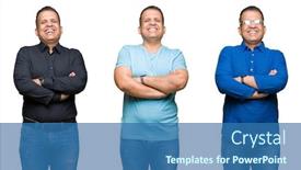  Presentation with arab - Colorful PPT layouts enhanced with composition of arab middle age man over isolated background happy face smiling with crossed arms looking at the camera positive person backdrop and a ocean colored foreground