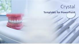  Presentation with medical instruments - Colorful presentation design enhanced with composition-of-artificial-jaw backdrop and a  colored foreground