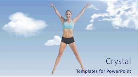  Presentation with sport blue - PPT theme featuring composition-of-athletic-woman-jumping background and a  colored foreground