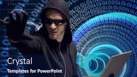  Presentation with cyber attack - Presentation design consisting of composition-of-binary-coding-over background and a navy blue colored foreground