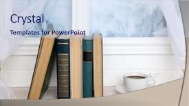 Presentation with books - Presentation theme having composition of books and cup background and a  colored foreground