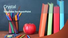  Presentation with school apple - Presentation design consisting of composition of books stationery background and a ocean colored foreground