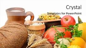  Presentation with hydroponics vegetables hydroponic vegetable - PPT theme enhanced with composition of bread milk vegetables background and a  colored foreground