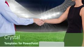  Presentation with business competition - Slide deck having composition-of-businessman-and-businesswoman background and a tawny brown colored foreground