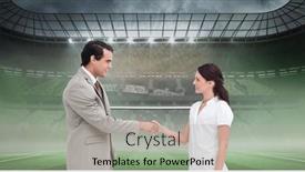  Presentation with business competition - PPT theme having composition-of-businessman-and-businesswoman background and a light gray colored foreground