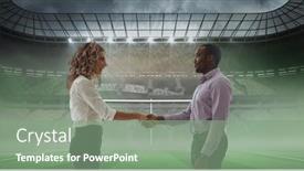  Presentation with business competition - Presentation design consisting of composition-of-businessman-and-businesswoman background and a seafoam green colored foreground