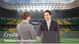  Presentation with business competition - PPT theme with composition-of-businessman-and-businesswoman background and a gray colored foreground