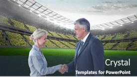  Presentation with business competition - Slide deck having composition-of-businessman-and-businesswoman background and a ocean colored foreground