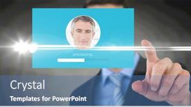  Presentation with digital image processing - Presentation theme with composition-of-businessman-touching-interactive background and a teal colored foreground