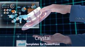  Presentation with connections - Slides consisting of composition-of-businessman-touching-interactive background and a navy blue colored foreground