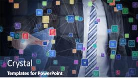  Presentation with business networking - PPT theme consisting of composition-of-businessman-touching-screen background and a ocean colored foreground