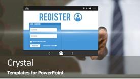  Presentation with registration - Presentation theme consisting of composition-of-businessman-touching-screen background and a tawny brown colored foreground