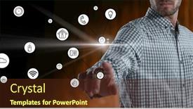  Presentation with interface - Presentation theme enhanced with composition-of-businessman-touching-screen background and a tawny brown colored foreground