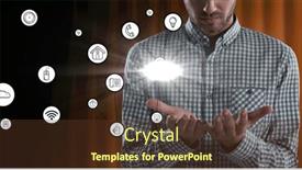  Presentation with interface - PPT theme with composition-of-businessman-touching-screen background and a tawny brown colored foreground