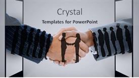  Presentation with connection - Presentation theme enhanced with composition-of-businessmen-handshake background and a light gray colored foreground